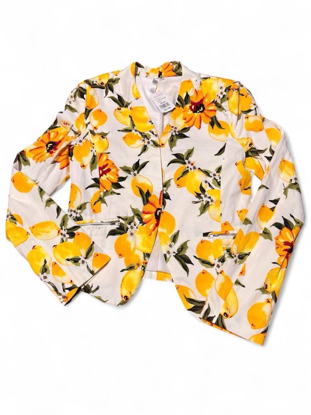 a'gaci Lemon-Print Blazer in Yellow and White
